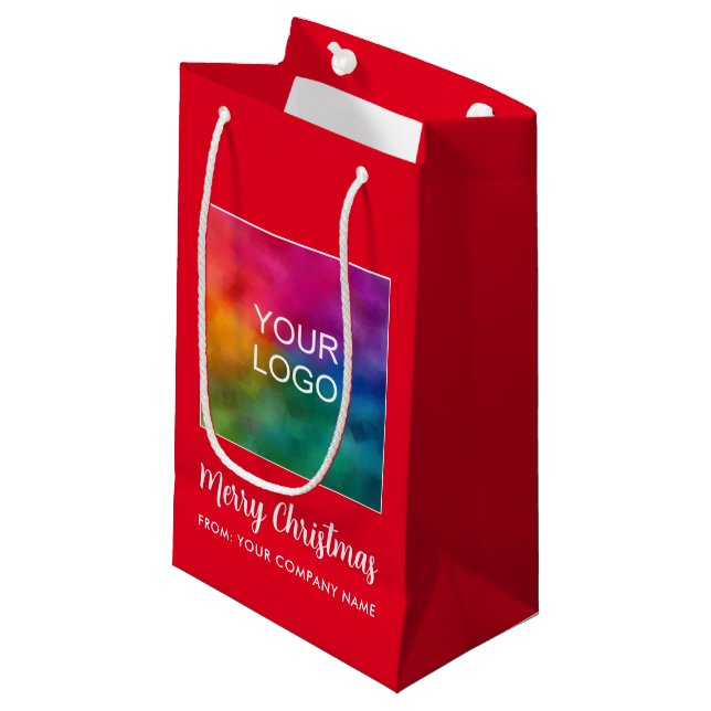Modern Merry Christmas Promotional Logo Template Small Gift Bag (Front Angled)