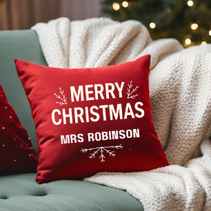Modern Merry Christmas Red Custom Family Throw Pillow