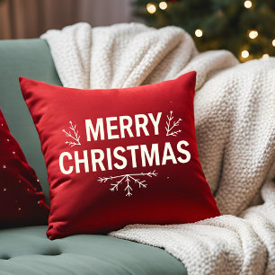 Modern Merry Christmas Red Script Family Throw Pillow