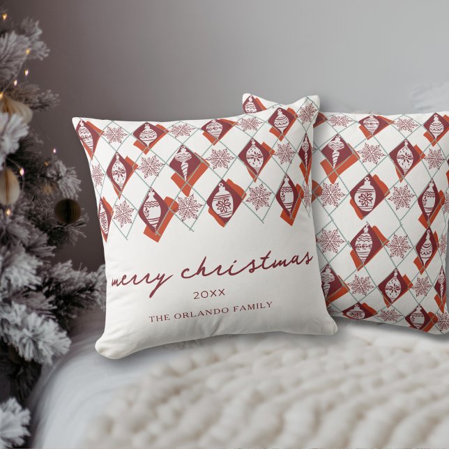Modern Merry Christmas Red Script Typography Throw Pillow (Creator Uploaded)