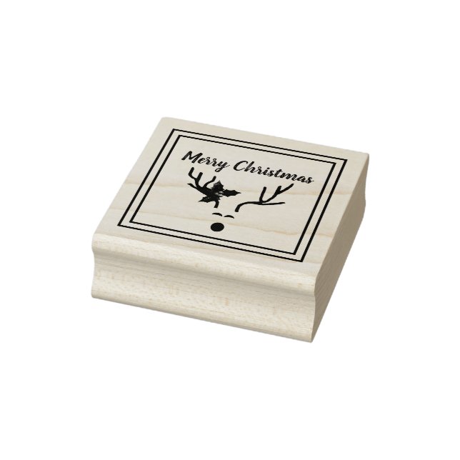 Modern Merry Christmas Reindeer Antlers Rubber Stamp (Stamp)
