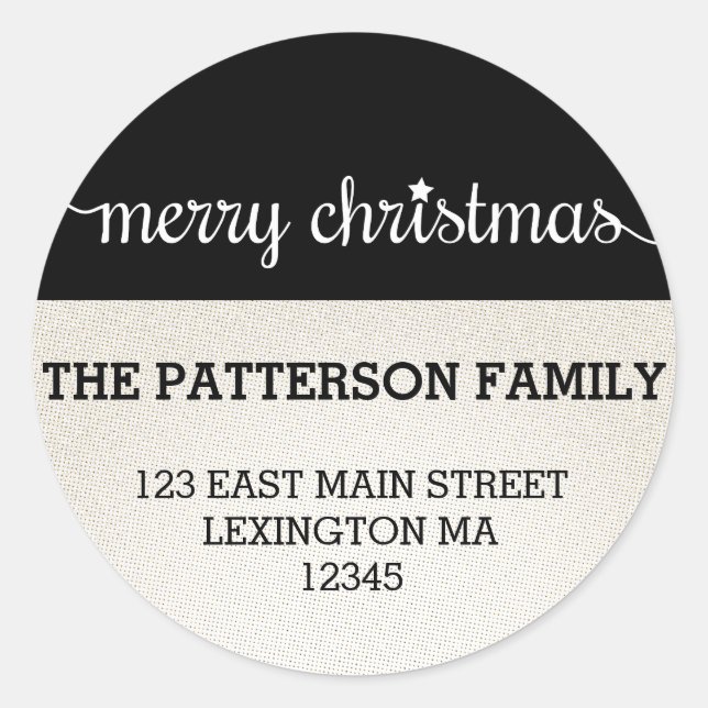 Modern Merry Christmas Round Address Label (Front)