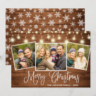 Modern Merry Christmas Rustic 3 PHOTO Greeting Holiday Card