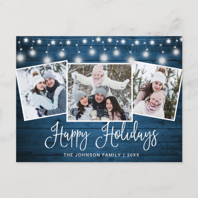 Modern Merry Christmas Rustic 3 PHOTO Holiday Card (Front)