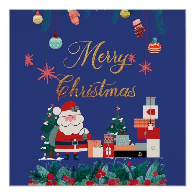 Modern merry christmas- santa claus & gift holiday poster (Front)
