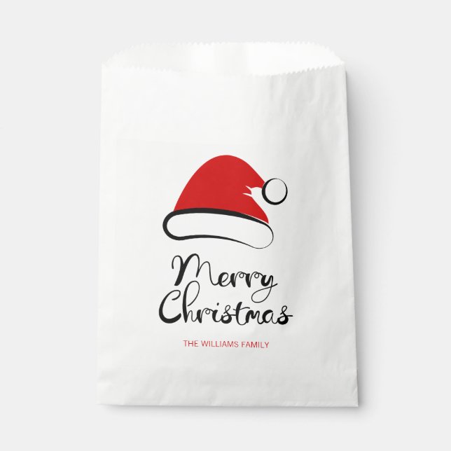 Modern Merry Christmas Santa Hat Favour Bag (Front)