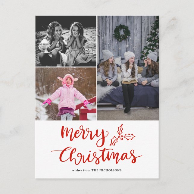 Modern Merry Christmas Script Collage Photo Postcard (Front)