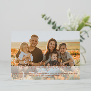 Modern Merry Christmas Script Family Full Photo Foil Holiday Card
