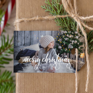 Modern Merry Christmas Script   Photo Gift Tags