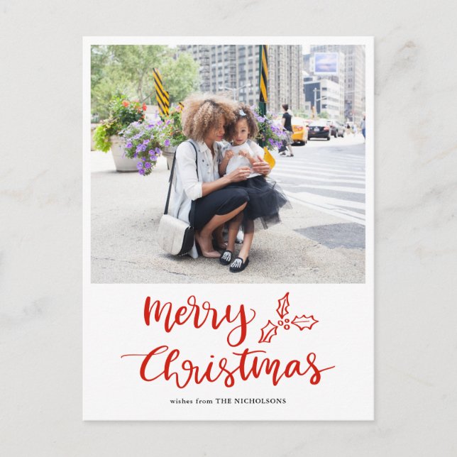 Modern Merry Christmas Script Photo Postcard (Front)