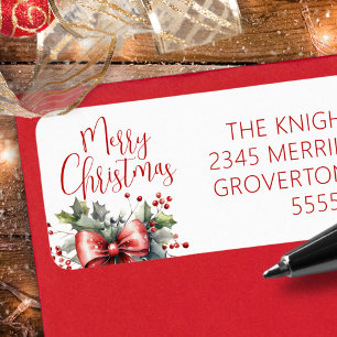 Modern Merry Christmas Script Red Bow