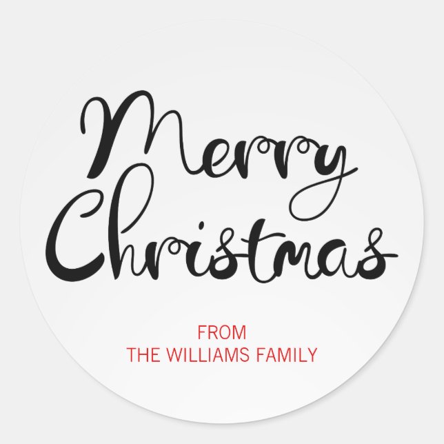 Modern Merry Christmas Script Round Sticker (Front)