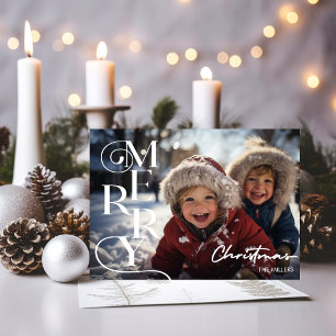 Modern Merry Christmas Script Typography 1 Photo Holiday Card
