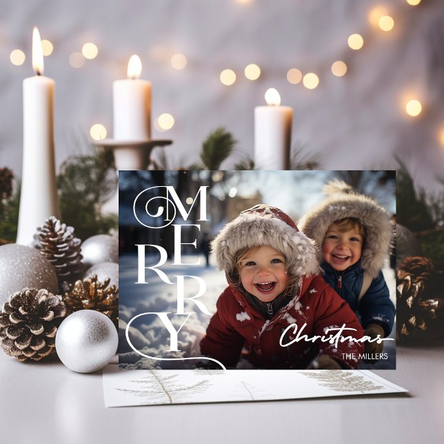 Modern Merry Christmas Script Typography 1 Photo Holiday Card (Modern Merry Christmas Script Typography 1 Photo Holiday Card)