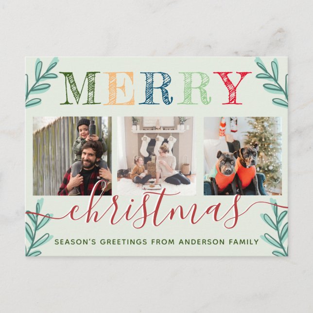 Modern Merry Christmas seasons Greetings Photo Holiday Postcard (Front)