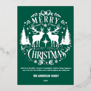 Modern Merry Christmas Silver Reindeer Foil Card