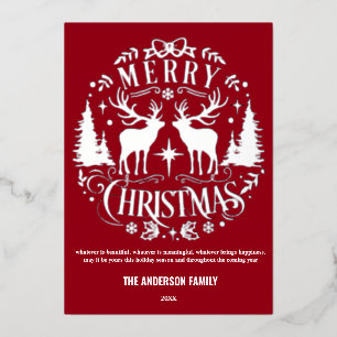 Modern Merry Christmas Silver Reindeer Foil Card