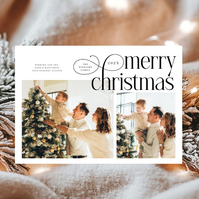 Modern Merry Christmas simple 2 photos family  Holiday Card (Creator Uploaded)