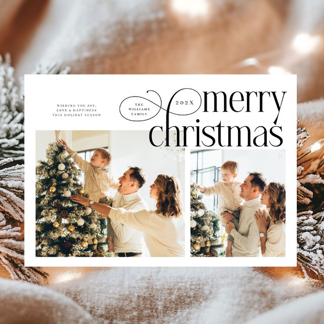 Modern Merry Christmas simple 2 photos family  Holiday Card (Creator Uploaded)