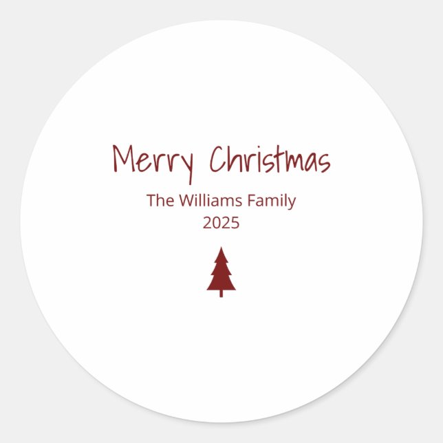 Modern Merry Christmas Simple Evergreen Tree  Classic Round Sticker (Front)