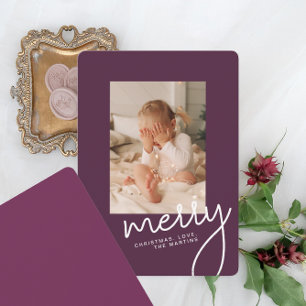 Modern Merry Christmas Simple Script One Photo Holiday Card