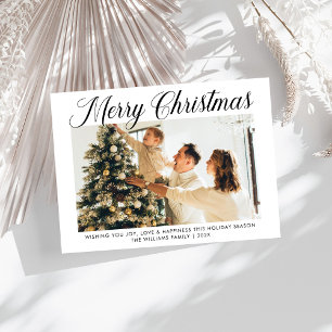 Modern Merry Christmas simple Script Photo family  Holiday Card