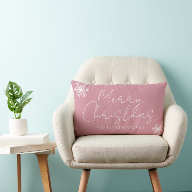 Modern Merry Christmas Snowflakes Family Name Lumb Lumbar Pillow (Chair)