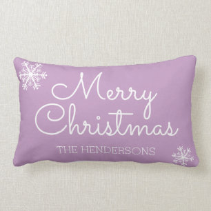 Modern Merry Christmas Snowflakes Family Name Lumbar Pillow