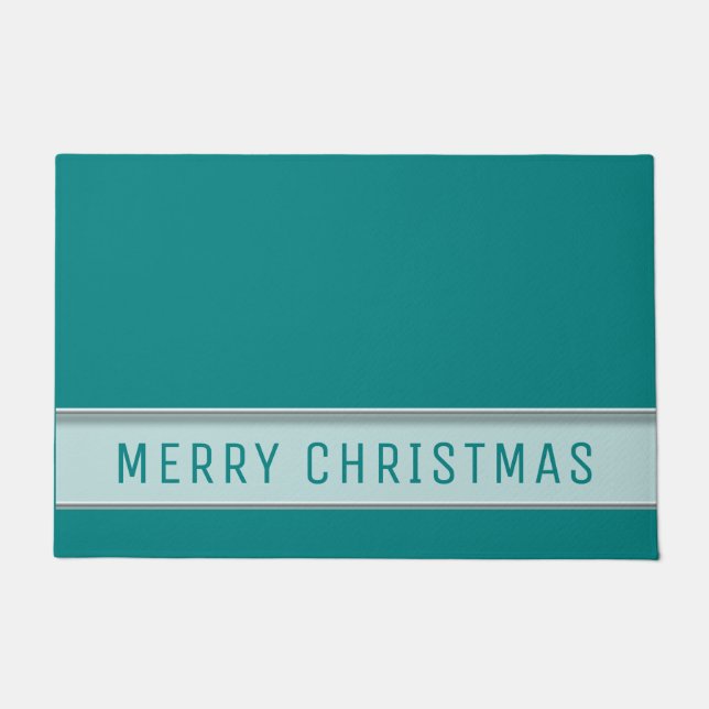 Modern Merry Christmas Teal Doormat (Front)
