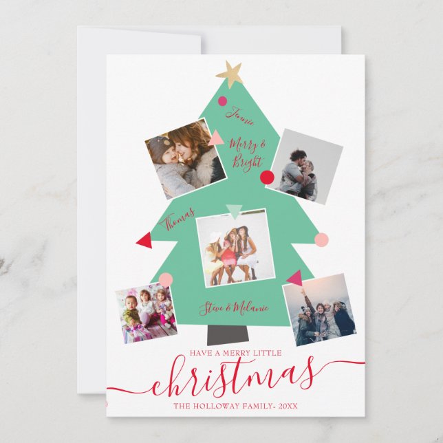 Modern Merry Christmas tree 5 photo collage Announcement (Front)