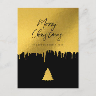 Modern Merry Christmas Tree Black & Gold Non Photo Holiday Postcard