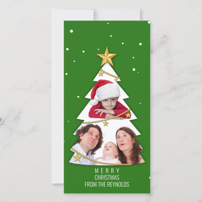 Modern Merry Christmas Tree Photo Collage Green (Front)
