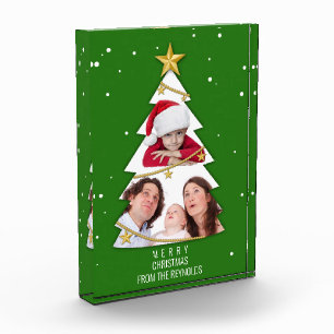 Modern Merry Christmas Tree Photo Collage Green Block