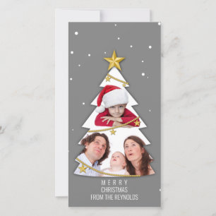 Modern Merry Christmas Tree Photo Collage Grey