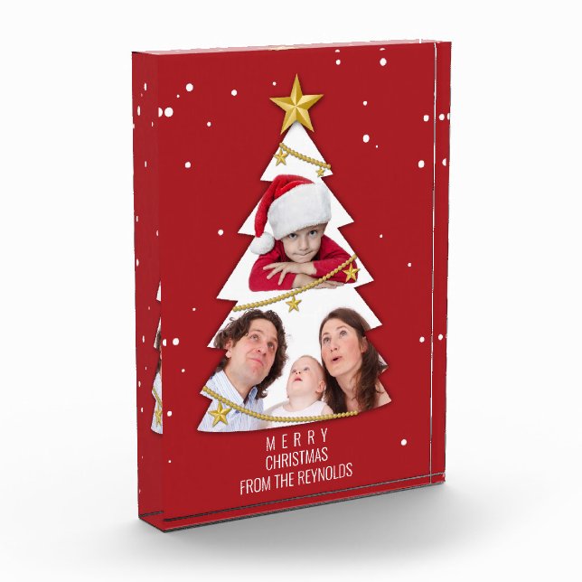 Modern Merry Christmas Tree Photo Collage Red (Left)