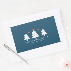 Modern Merry Christmas Trees and Stars Blue Sticker