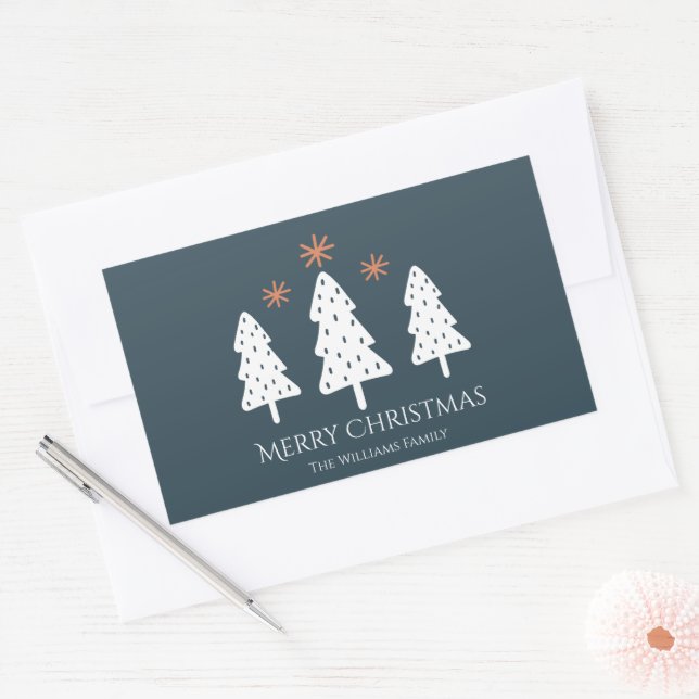 Modern Merry Christmas Trees and Stars Sticker (Envelope)