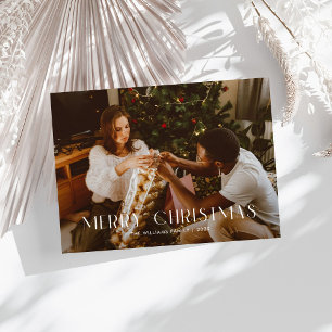 Modern Merry Christmas Trendy one photo family Holiday Card
