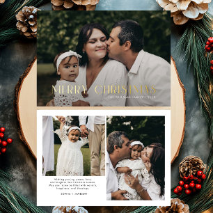 Modern Merry Christmas Trendy photo family  Foil Holiday Card