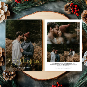 Modern Merry Christmas Trendy photo family  Foil Holiday Card