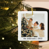 Modern Merry Christmas | Two Photos Ceramic Orname