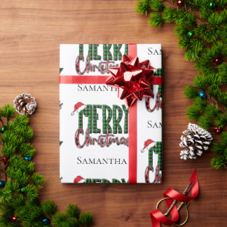 Modern Merry Christmas Typography Custom Name  Wrapping Paper