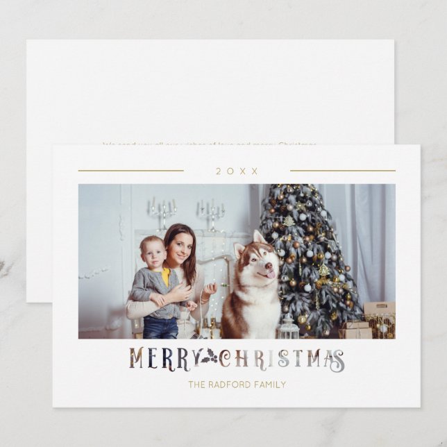 Modern Merry Christmas Typography Custom Photo (Front/Back)