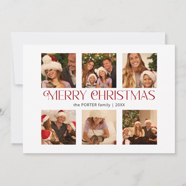 Modern Merry Christmas Typography Multi-Photo Holiday Card (Front)