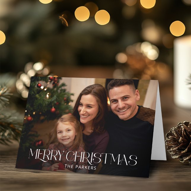Modern Merry Christmas Typography Photo Card (Creator Uploaded)