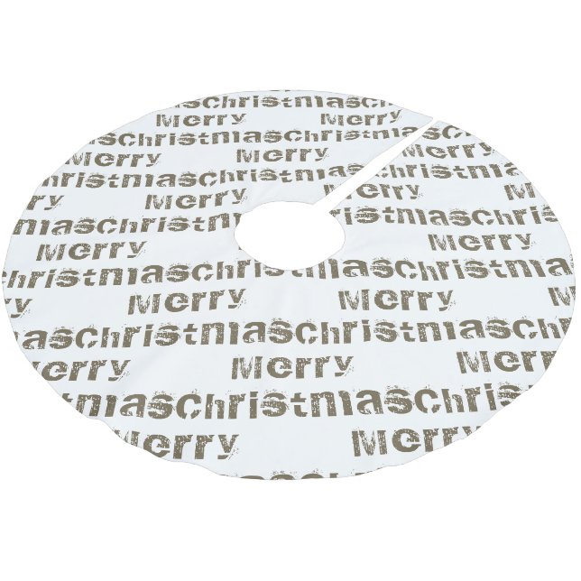 Modern Merry Christmas White Holiday Brushed Polyester Tree Skirt (Angled)