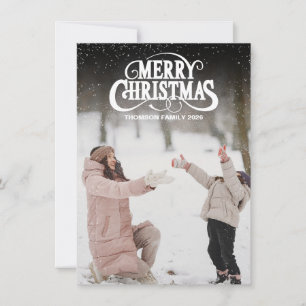 Modern Merry Christmas White Script Overlay Photo Holiday Card