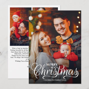 Modern Merry Christmas White Script Overlay Photo Holiday Card