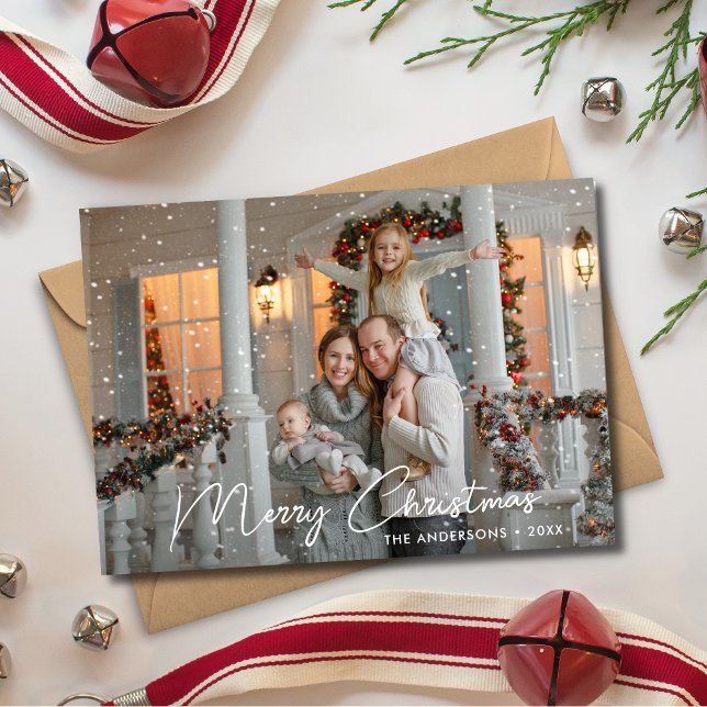 Modern Merry Christmas White Script Photo Holiday Card (Creator Uploaded)