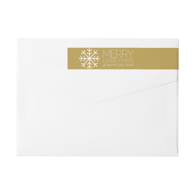 Modern Merry Christmas Winter Snowflake - gold Wrap Around Label (Back)